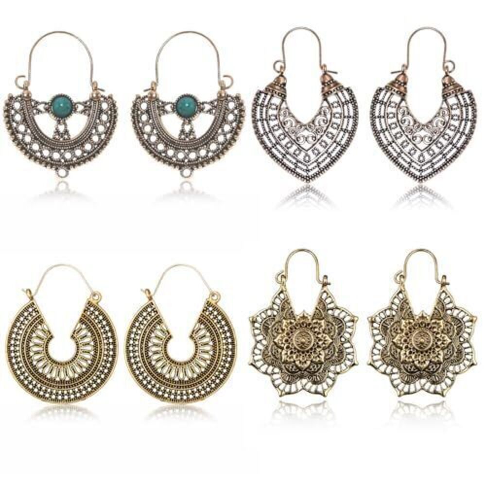 4642 4 Pairs Boho Dangle Earrings ,Bohemian Jewelry Vintage Metal Earrings